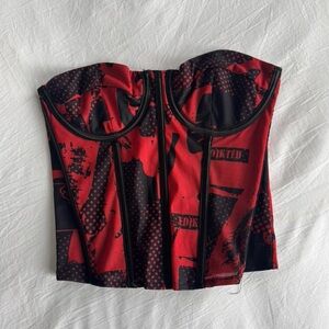 Edikted Red and Black Mesh Corset Top